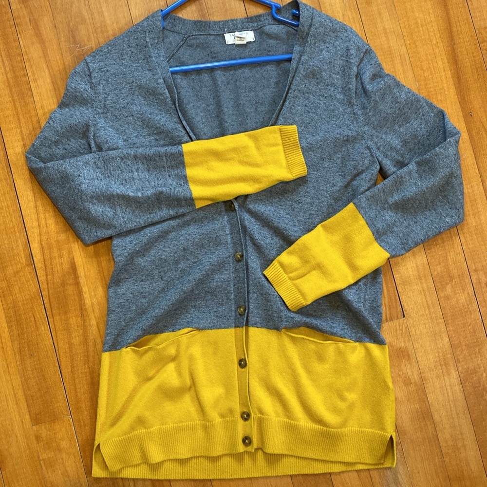 Lands End Canvas cardigan, mustard & gray